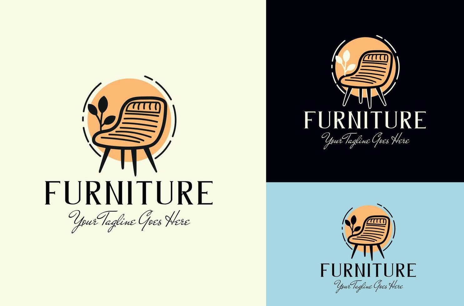 Modern minimalist room interior, furniture gallery logo design vector Chair symbols and icons