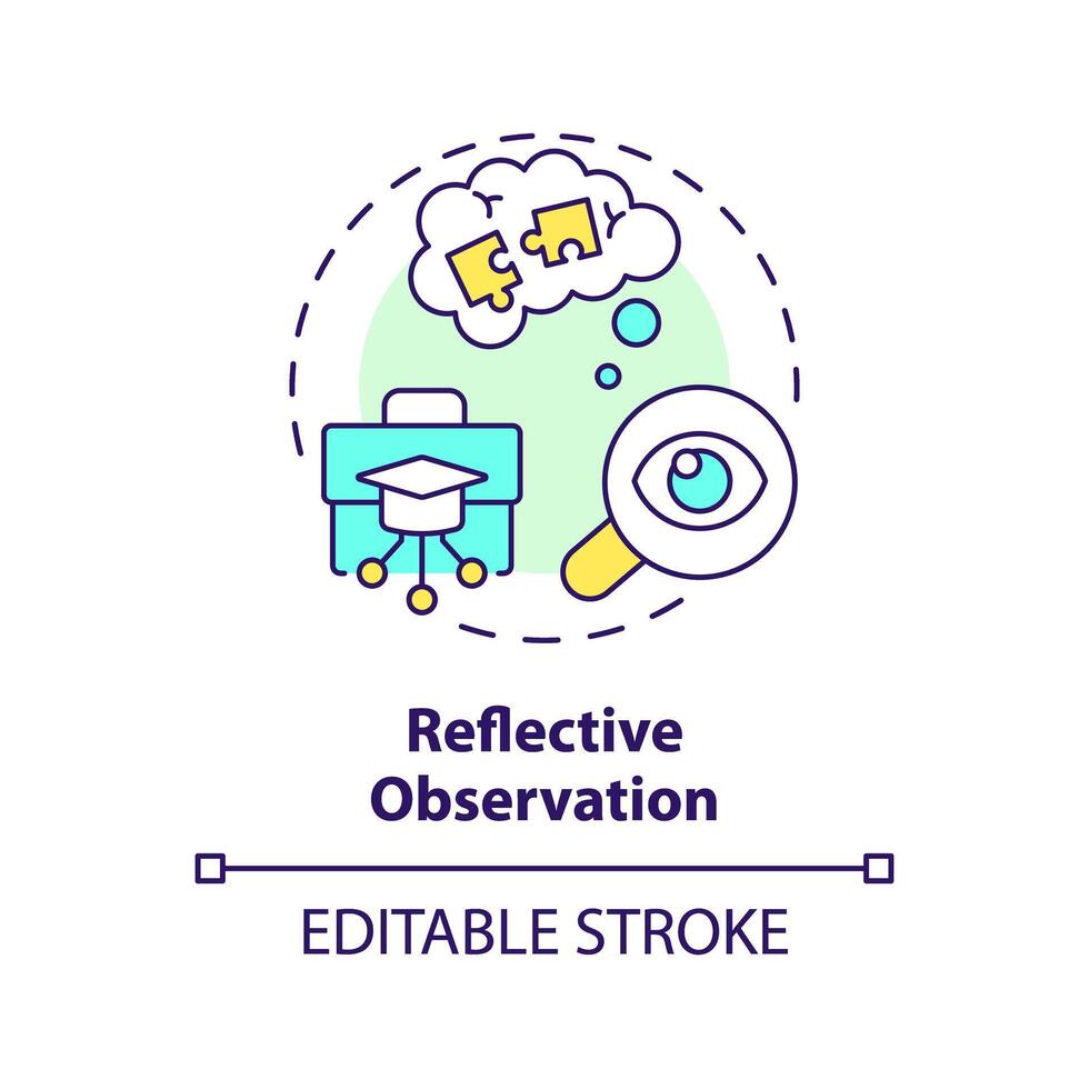 Reflective observation multi color concept icon. Reflecting upon experience. Analyzing experience, mistakes. Round shape line illustration. Abstract idea. Graphic design. Easy to use in presentation vector