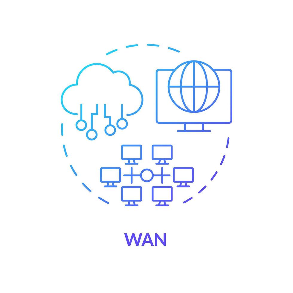 Wan connection type blue gradient concept icon. Business network digital infrastructure. System servers management. Round shape line illustration. Abstract idea. Graphic design. Easy to use vector