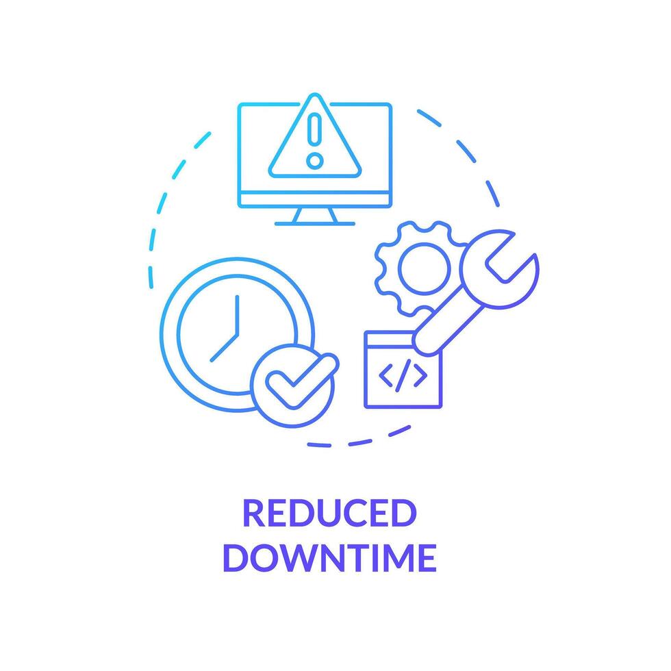 Downtime reduce blue gradient concept icon. Server maintenance monitoring tools. Performance analysis, process optimization. Round shape line illustration. Abstract idea. Graphic design. Easy to use vector