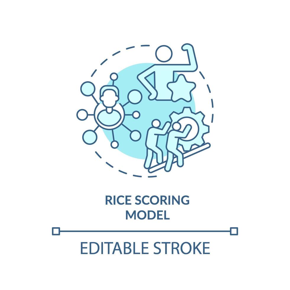 RICE scoring model soft blue concept icon. Teamwork organization. Round shape line illustration. Abstract idea. Graphic design. Easy to use in infographic, promotional material, article, blog post vector