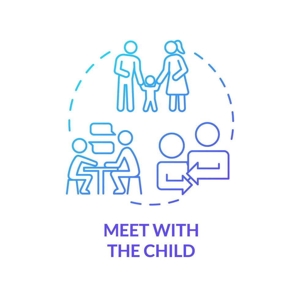 Meet with child blue gradient concept icon. Build family bonds. Visiting kid before adoption. Prepare for parenting. Round shape line illustration. Abstract idea. Graphic design. Easy to use vector