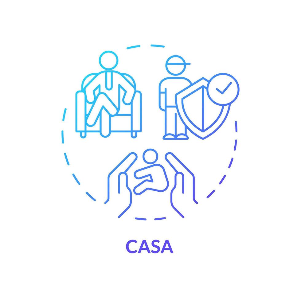 CASA blue gradient concept icon. Court appointed special advocate. Volunteer social worker. Child rights protection. Round shape line illustration. Abstract idea. Graphic design. Easy to use vector