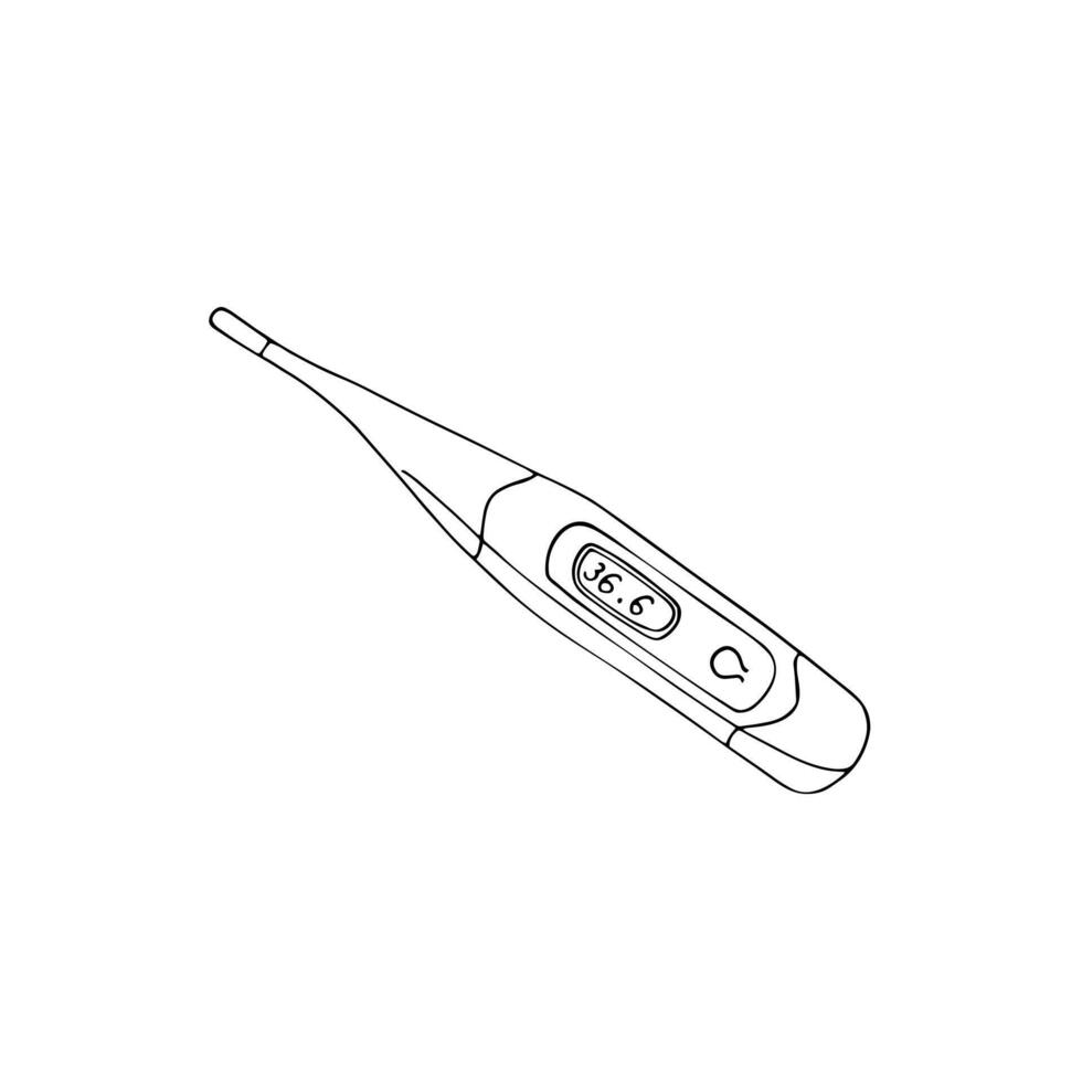 Hand-drawn thermometer sketch. Clinical thermometer fever measurement. isolated vector illustration.