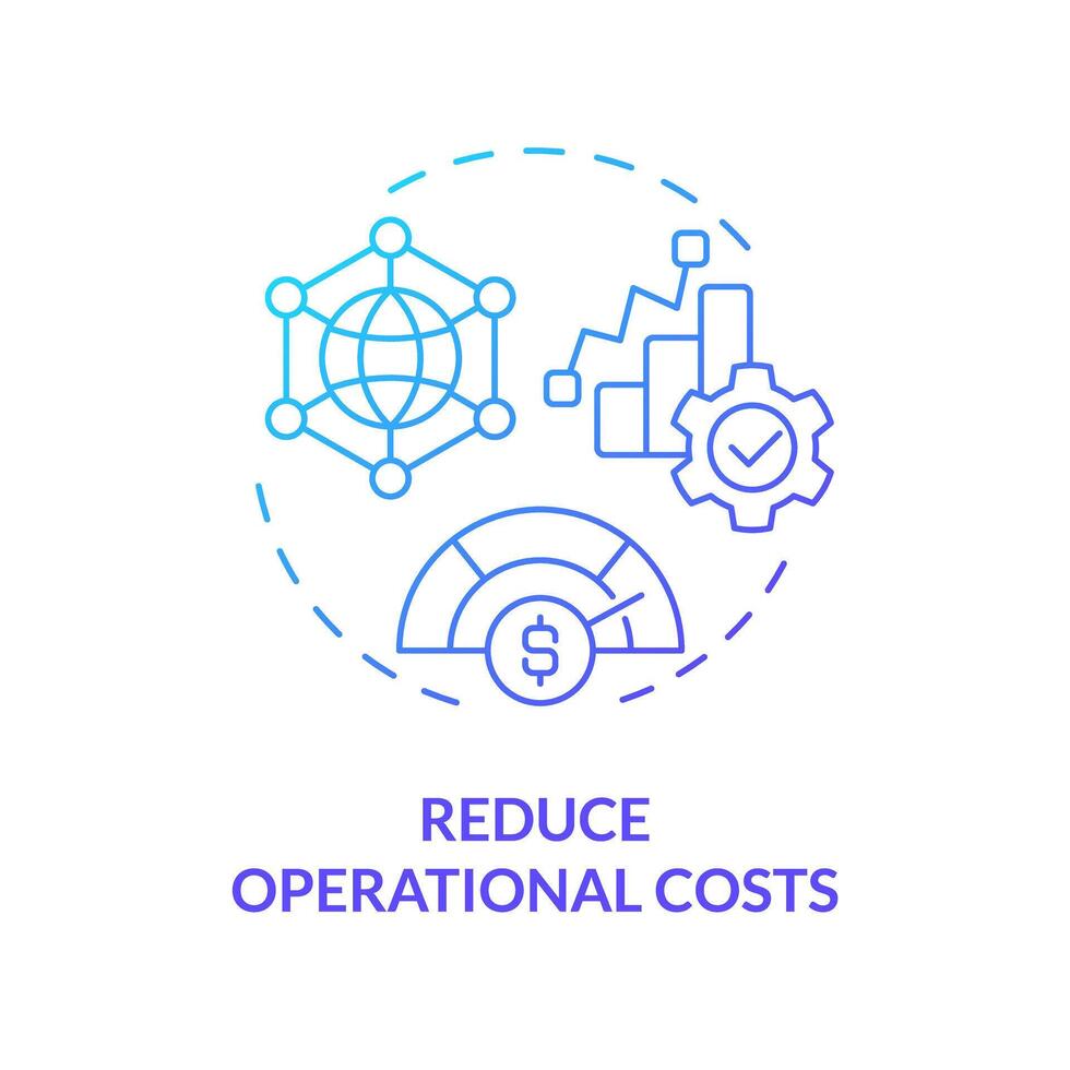 Operational costs reduce blue gradient concept icon. Management process optimization. Resource consumption reduction. Round shape line illustration. Abstract idea. Graphic design. Easy to use vector