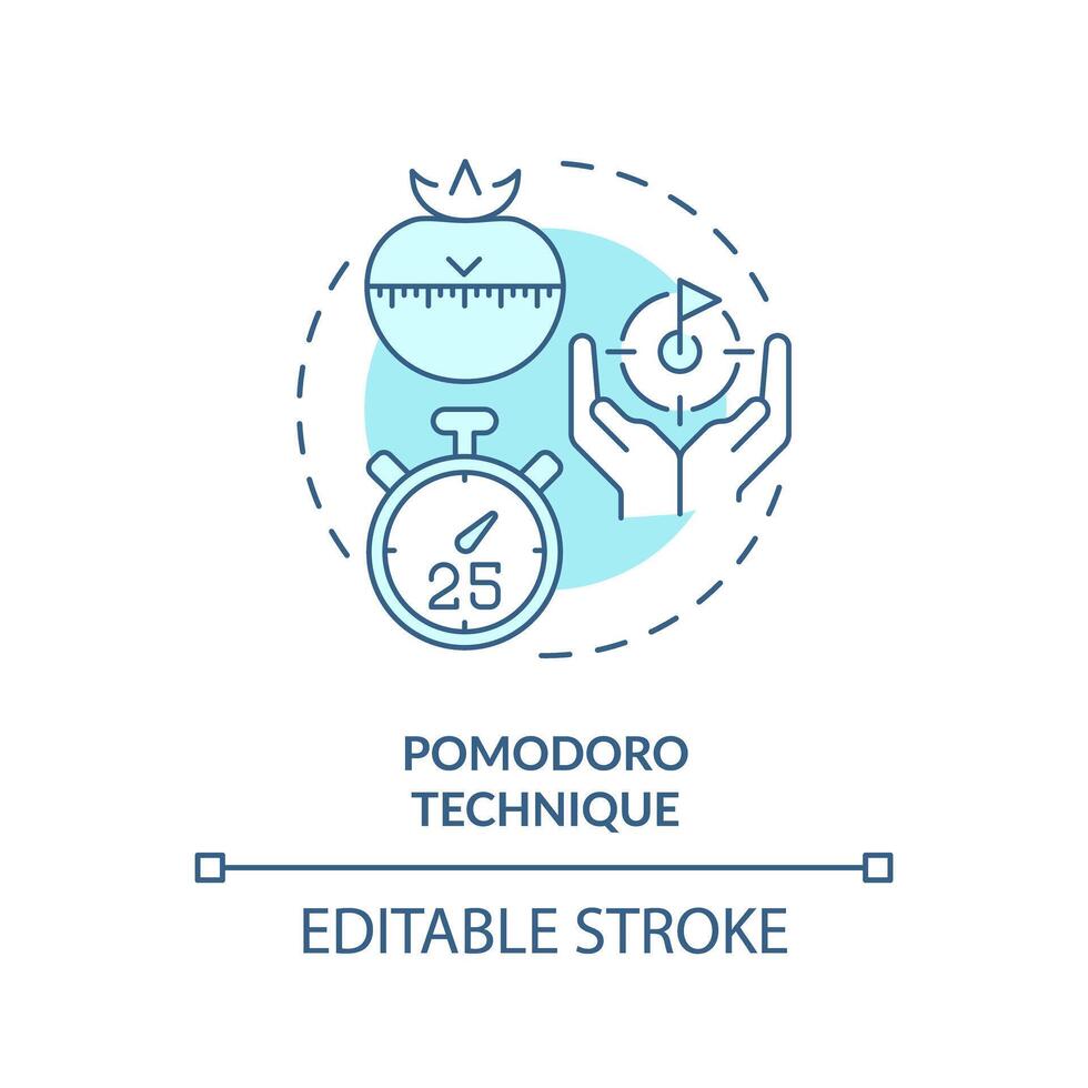 pomodoro técnica suave azul concepto icono. atención control. redondo forma línea ilustración. resumen idea. gráfico diseño. fácil a utilizar en infografía, promocional material, artículo, Blog enviar vector