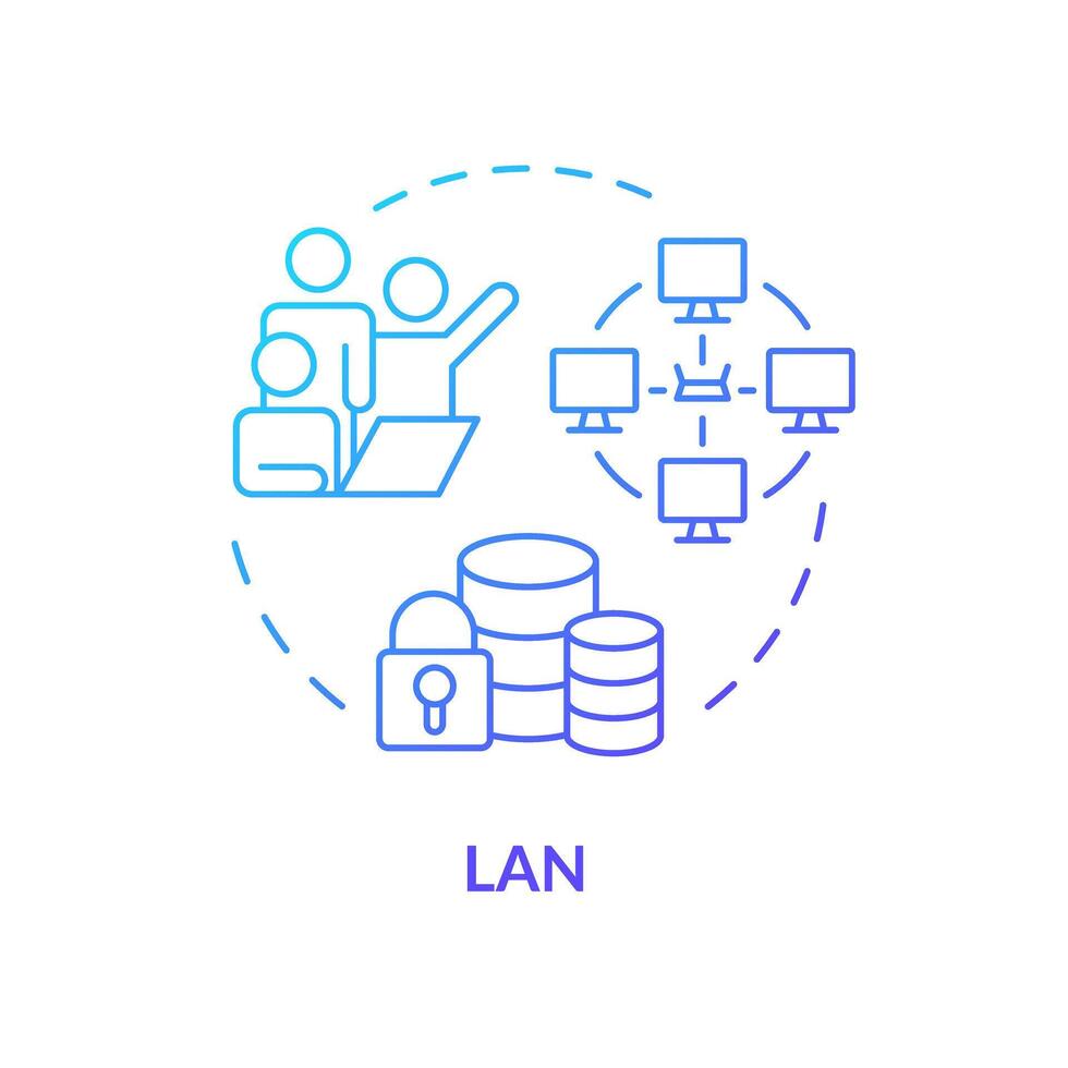 Lan connection type blue gradient concept icon. Internet communication technology. System infrastructure administration. Round shape line illustration. Abstract idea. Graphic design. Easy to use vector