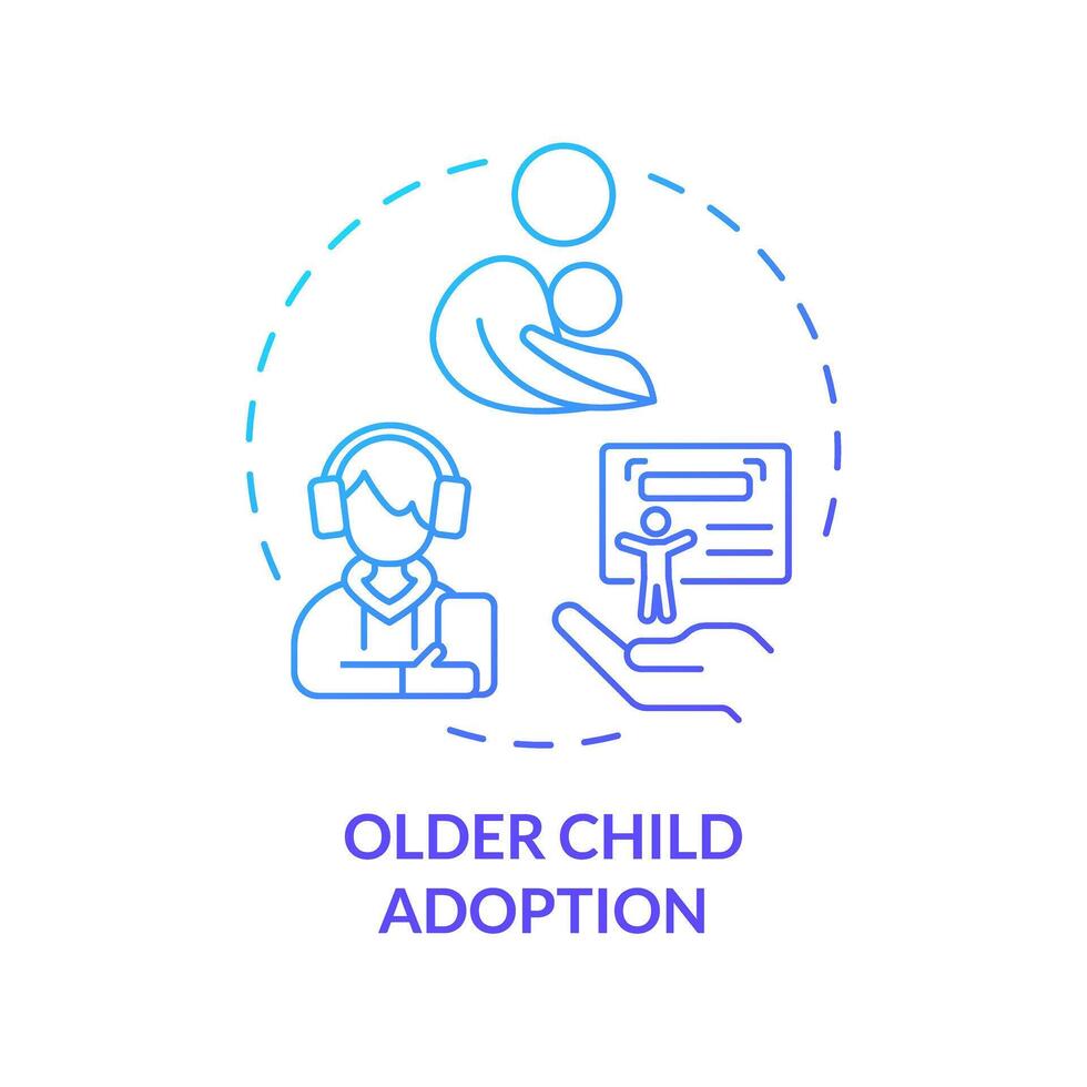 Older child adoption blue gradient concept icon. Find family for teenager. Teen caregiver. Loving and caring parent. Round shape line illustration. Abstract idea. Graphic design. Easy to use vector