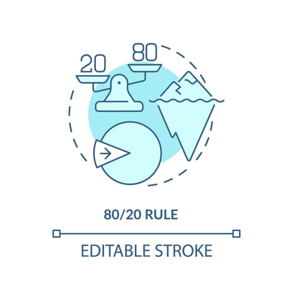 80 20 rule soft blue concept icon. Time management. Round shape line illustration. Abstract idea. Graphic design. Easy to use in infographic, promotional material, article, blog post vector