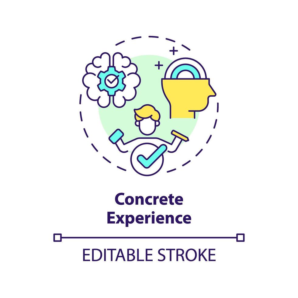 Concrete experience multi color concept icon. Kolbs learning strategy. Involvement in new experience. Round shape line illustration. Abstract idea. Graphic design. Easy to use in presentation vector