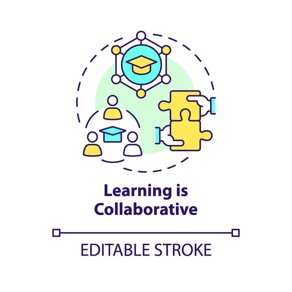 Collaborative learning multi color concept icon. Working in teams and develop social skills. Communication. Round shape line illustration. Abstract idea. Graphic design. Easy to use in presentation vector