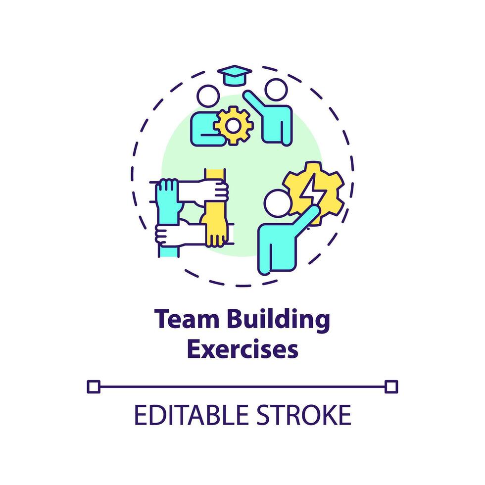 Team building exercise multi color concept icon. Teamwork solve problems, complete tasks. Cooperation. Round shape line illustration. Abstract idea. Graphic design. Easy to use in presentation vector