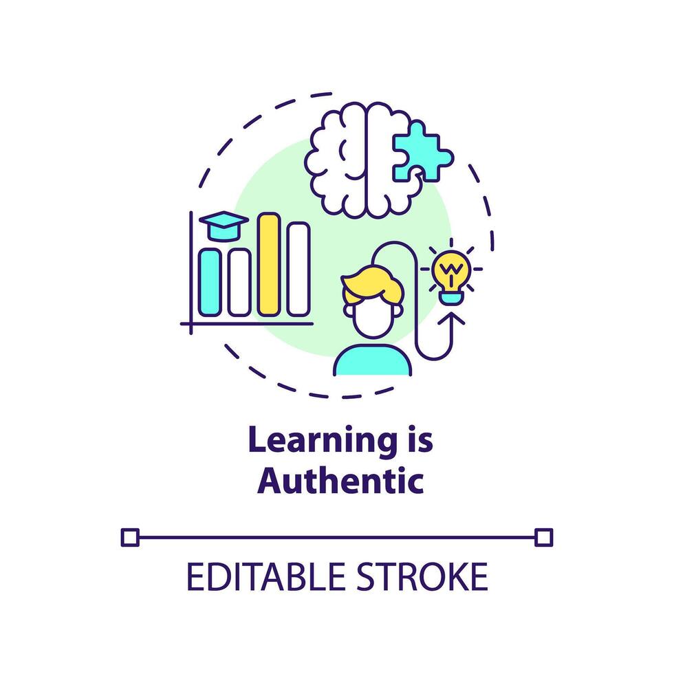 Learning is authentic multi color concept icon. Engage deeper for learning and working. Round shape line illustration. Abstract idea. Graphic design. Easy to use in presentation vector