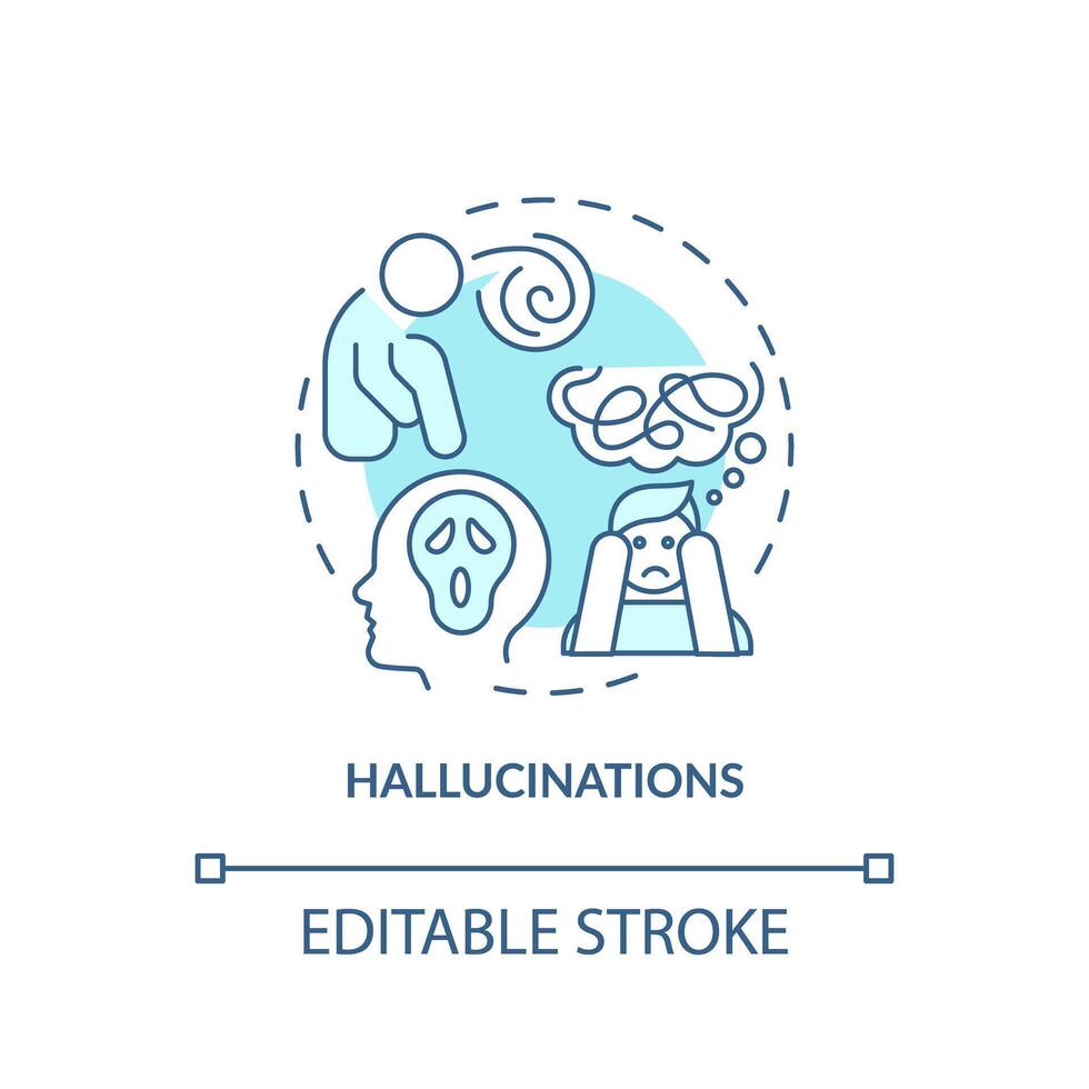 Hallucination, neurology illness soft blue concept icon. Perception disease. Round shape line illustration. Abstract idea. Graphic design. Easy to use in infographic, presentation, brochure, booklet vector