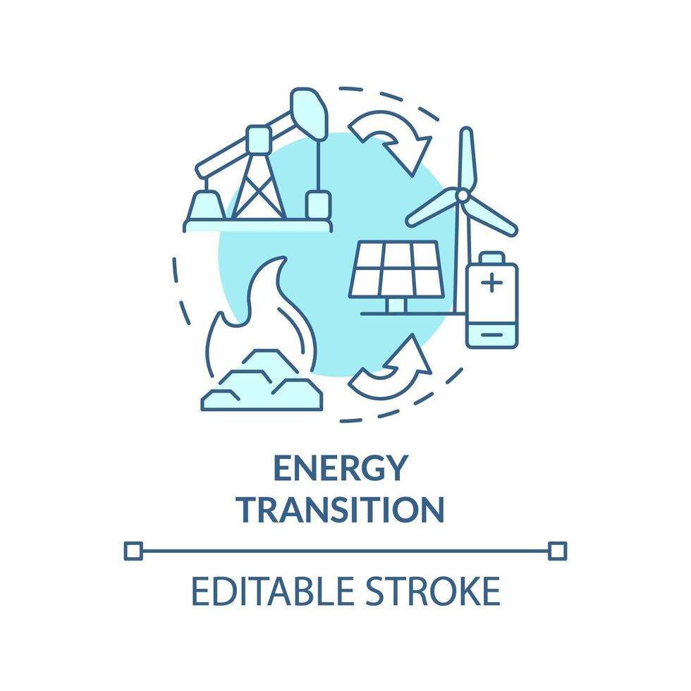 energía transición suave azul concepto icono. verde tecnologías, descarbonización Respetuoso del medio ambiente pilas redondo forma línea ilustración. resumen idea. gráfico diseño. fácil a utilizar en folleto, folleto vector