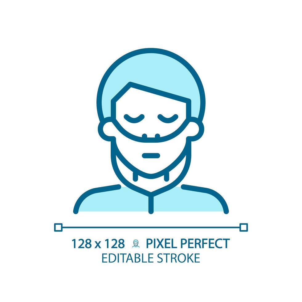 Nasal cannula light blue icon. Oxygen therapy. Respiratory system. Medical condition rehabilitation. RGB color sign. Simple design. Web symbol. Contour line. Flat illustration. Isolated object vector