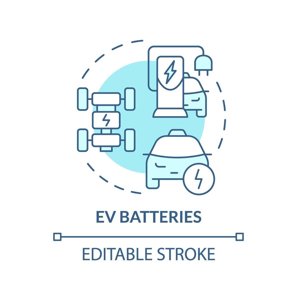 ev baterías suave azul concepto icono. eléctrico vehículo, cargando infraestructura. inteligente batería gestión. redondo forma línea ilustración. resumen idea. gráfico diseño. fácil a utilizar en folleto vector