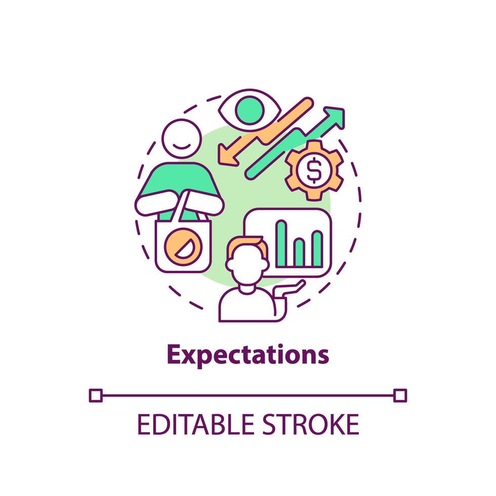 Expectations multi color concept icon. Expectations about prices, income, product availability. Round shape line illustration. Abstract idea. Graphic design. Easy to use in brochure marketing vector