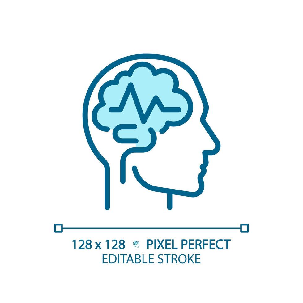 Epilepsy brain light blue icon. Seizure medical condition. Cognitive development. Geriatric neurology. RGB color sign. Simple design. Web symbol. Contour line. Flat illustration. Isolated object vector