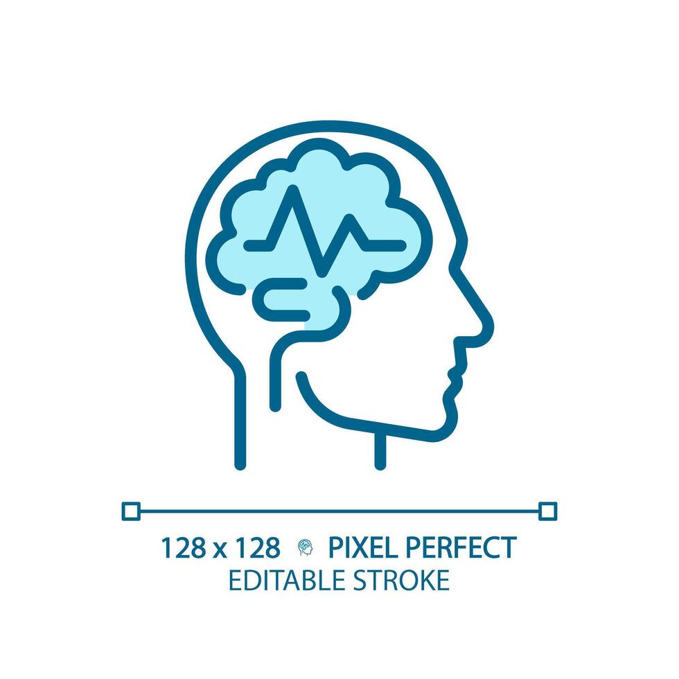 epilepsia cerebro ligero azul icono. incautación médico condición. cognitivo desarrollo. geriátrico neurología. rgb color signo. sencillo diseño. web símbolo. contorno línea. plano ilustración. aislado objeto vector