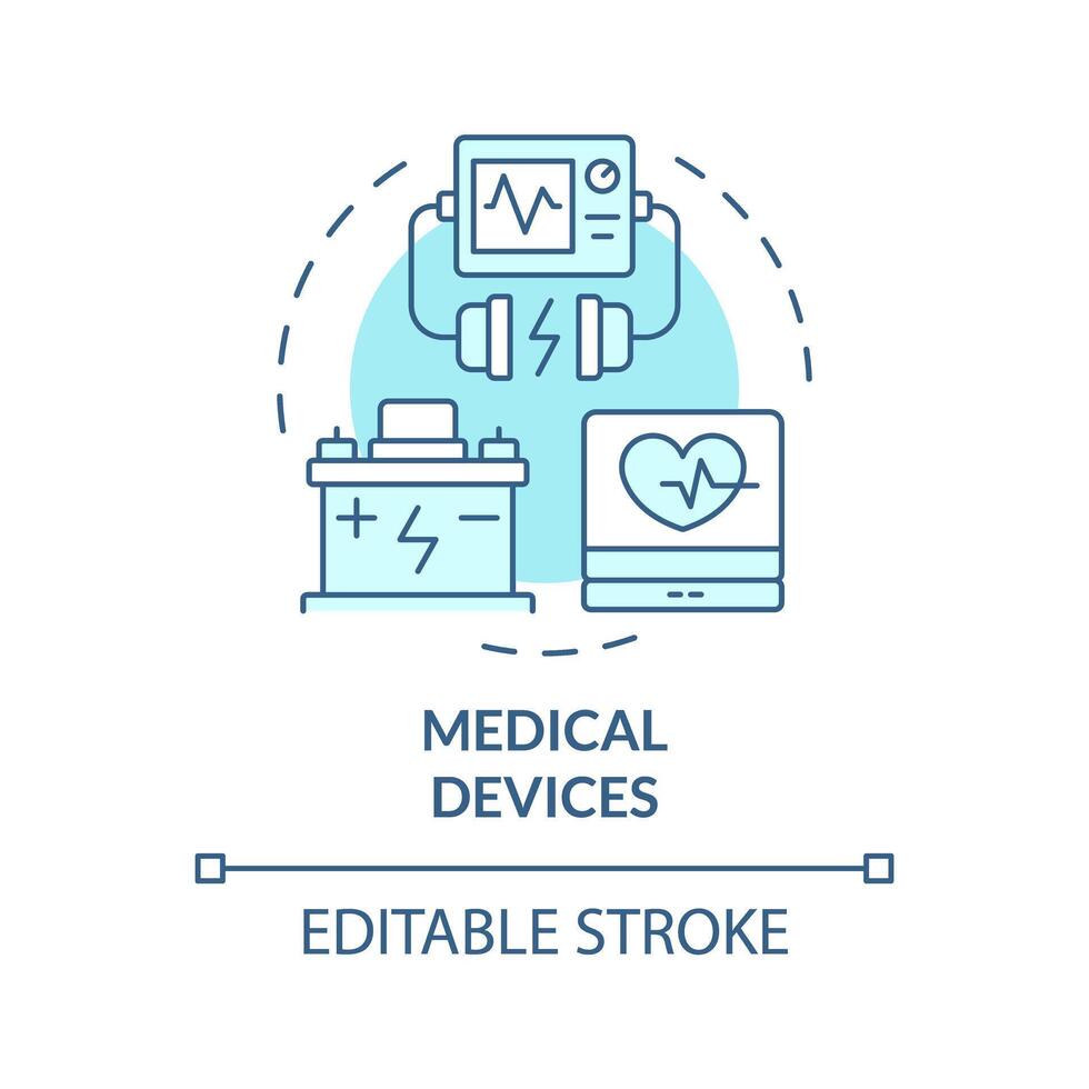 Medical devices soft blue concept icon. Uninterruptible power supply. Lithium ion safety batteries. Round shape line illustration. Abstract idea. Graphic design. Easy to use in brochure, booklet vector