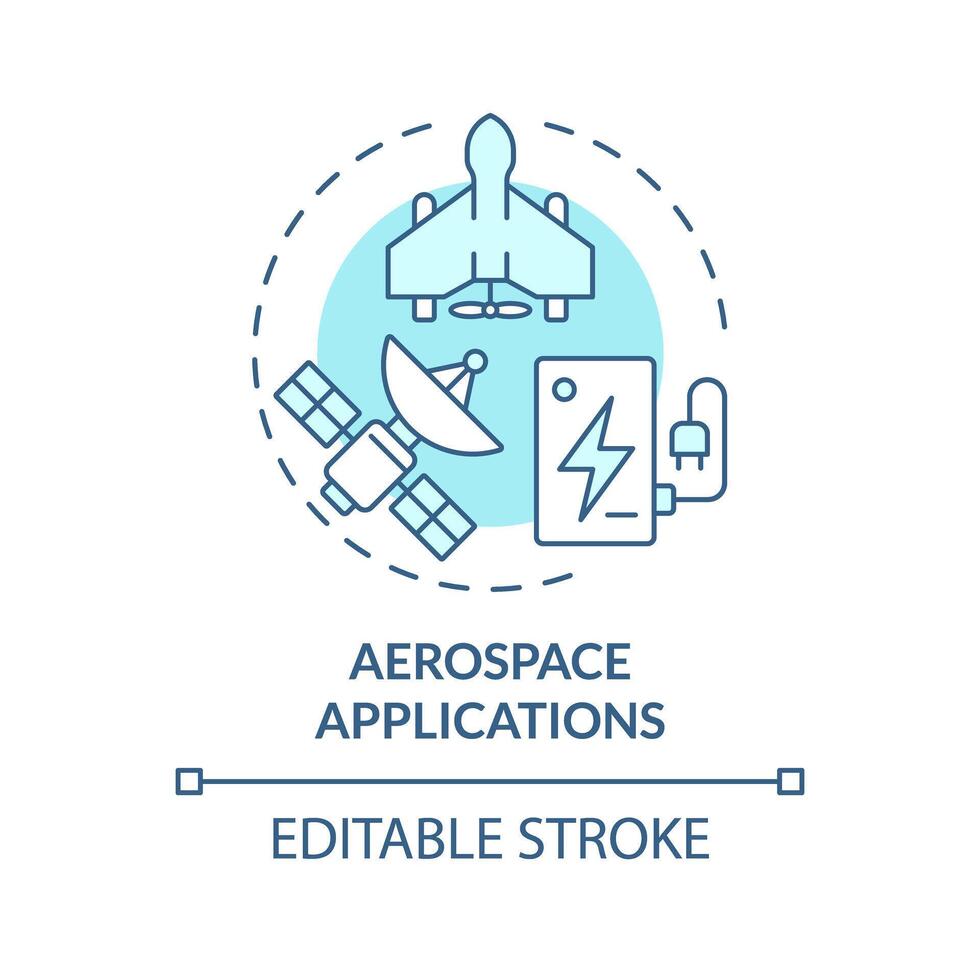 Aerospace applications soft blue concept icon. Aeronautical engineering. Lithium ion battery capacity. Round shape line illustration. Abstract idea. Graphic design. Easy to use in brochure, booklet vector