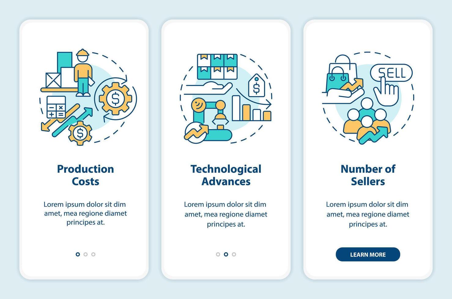 producción avanzado inducción móvil aplicación pantalla. suministro determinantes recorrido 3 pasos editable gráfico instrucciones con lineal conceptos. ui, ux, gui modelo vector