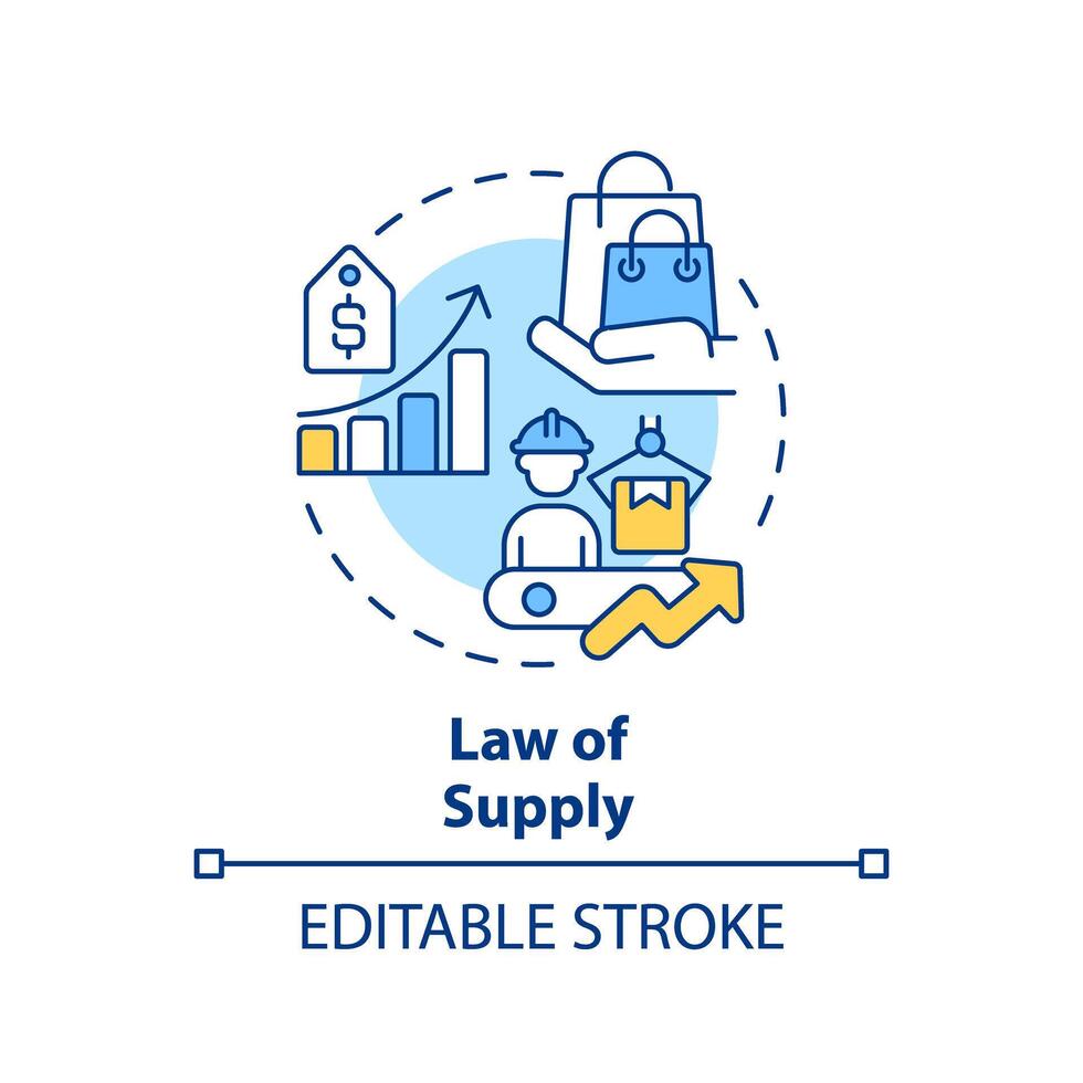 Law of supply multi color concept icon. Demand creates supply. Higher price leads to higher quantity. Round shape line illustration. Abstract idea. Graphic design. Easy to use in brochure marketing vector