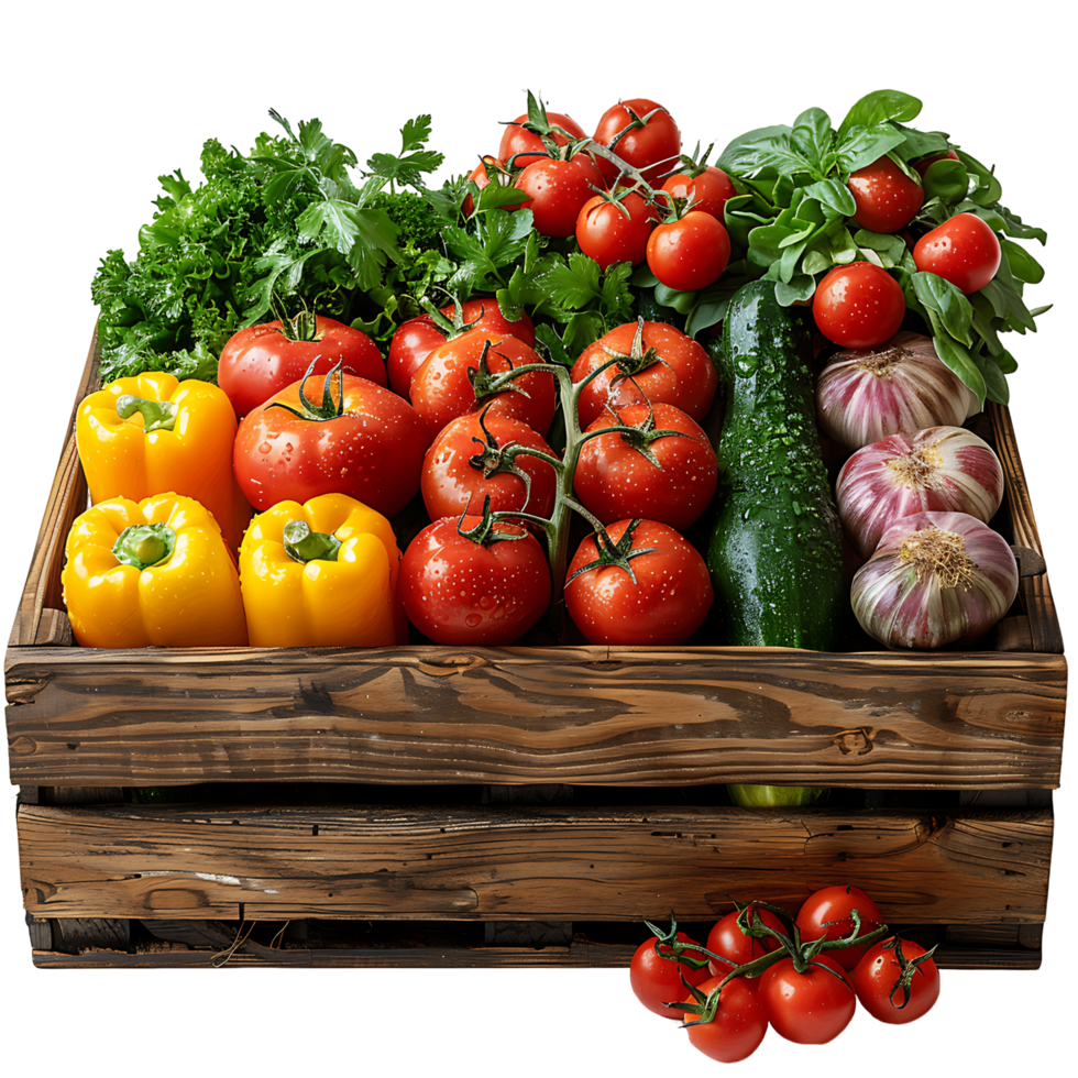 AI generated Transparent Wooden Crate with Fresh Veggies png