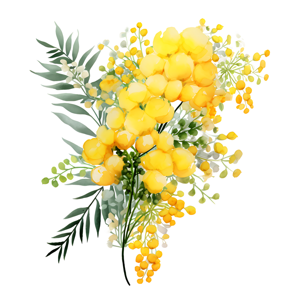 AI generated Dazzling Watercolor Mimosa Spring Flowers Clipart png