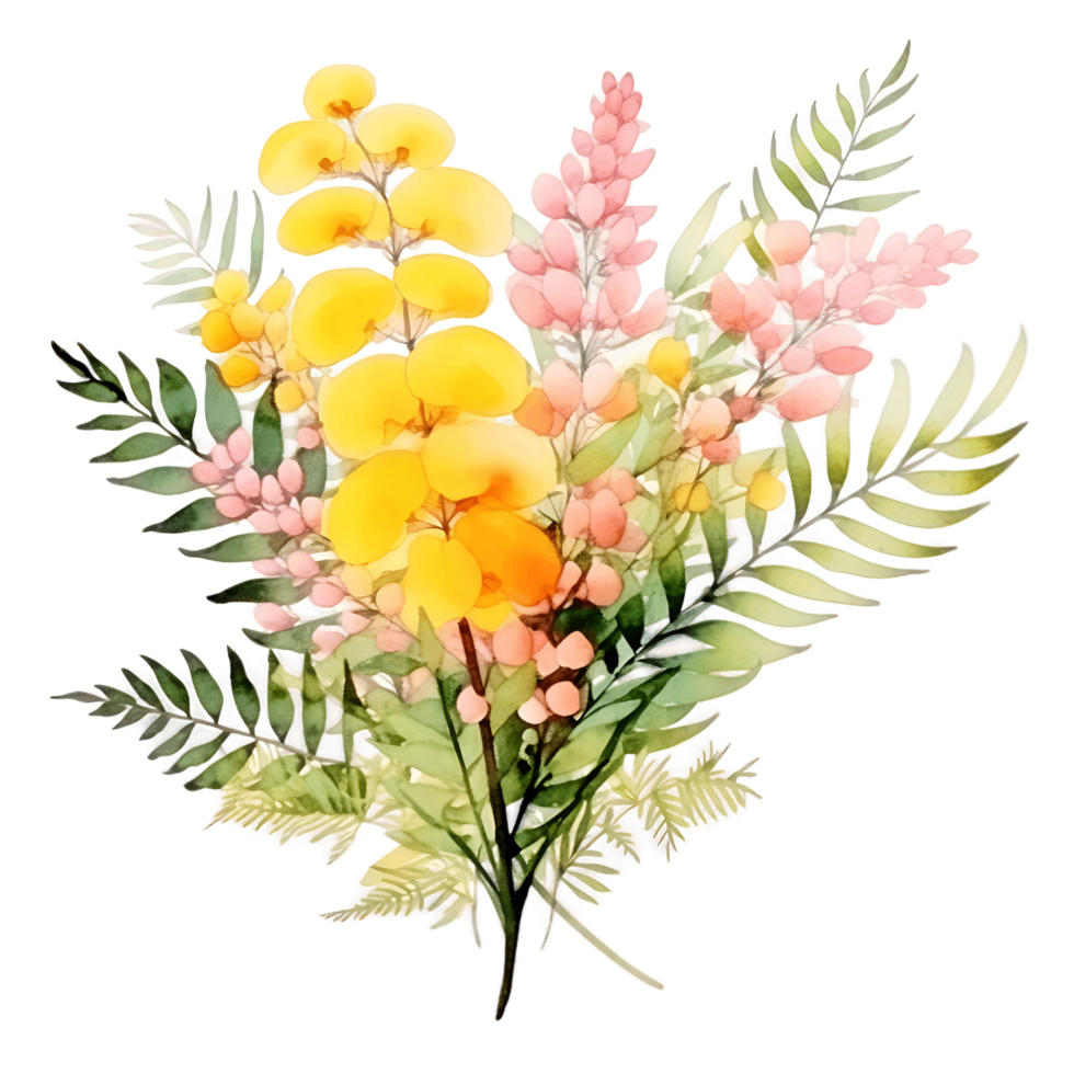 AI generated Serene Mimosa Spring Flowers in Watercolor png