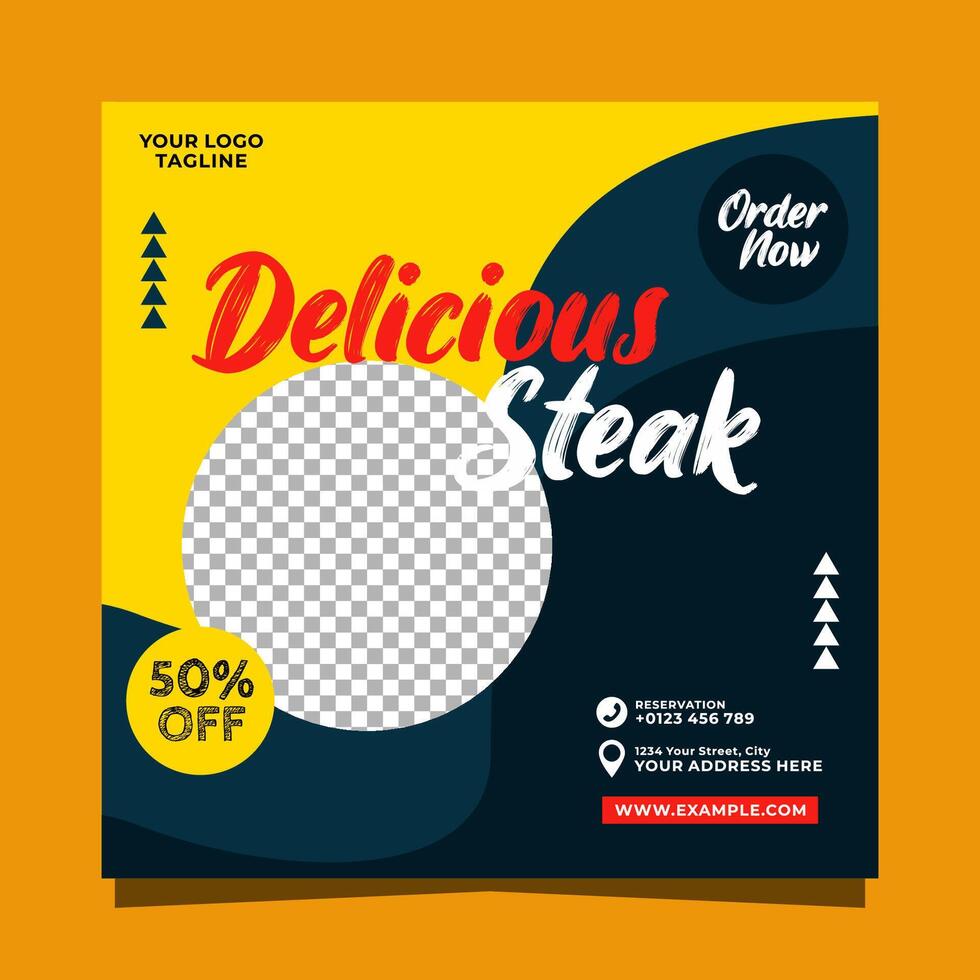 Delicious steak social media banner post vector template