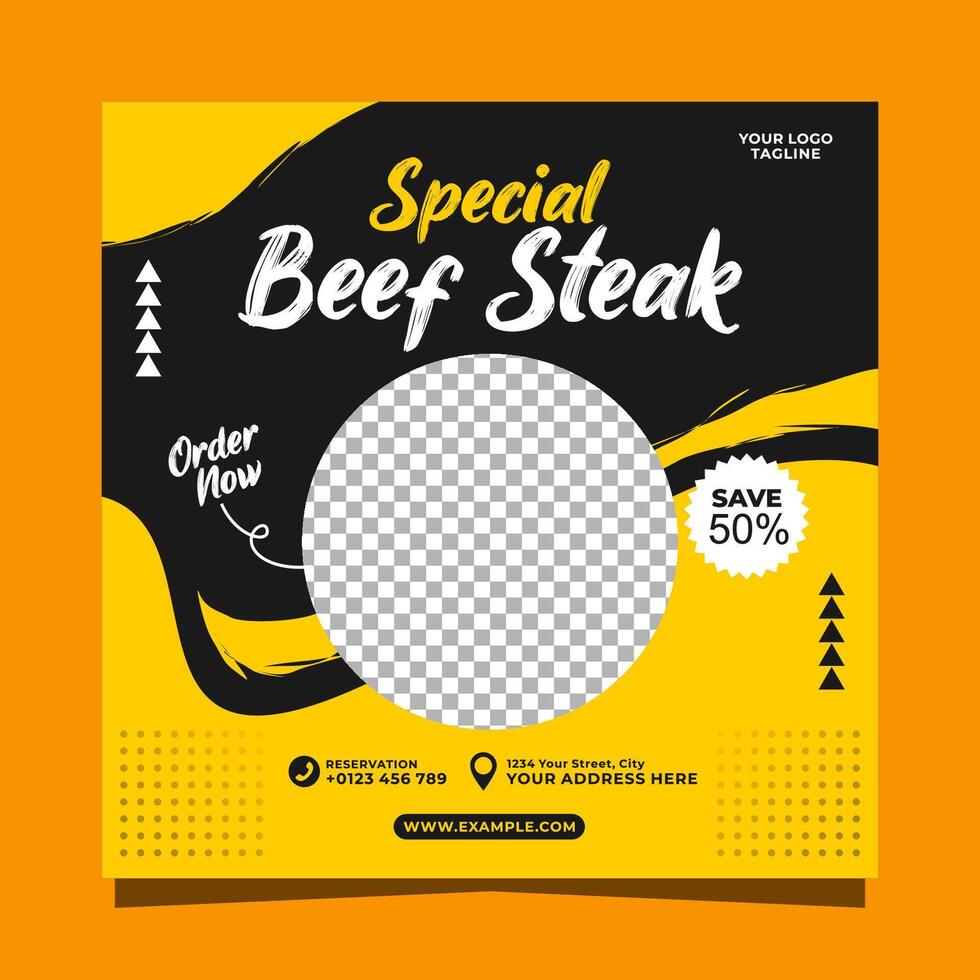 delicioso especial carne de vaca filete social medios de comunicación bandera enviar vector modelo
