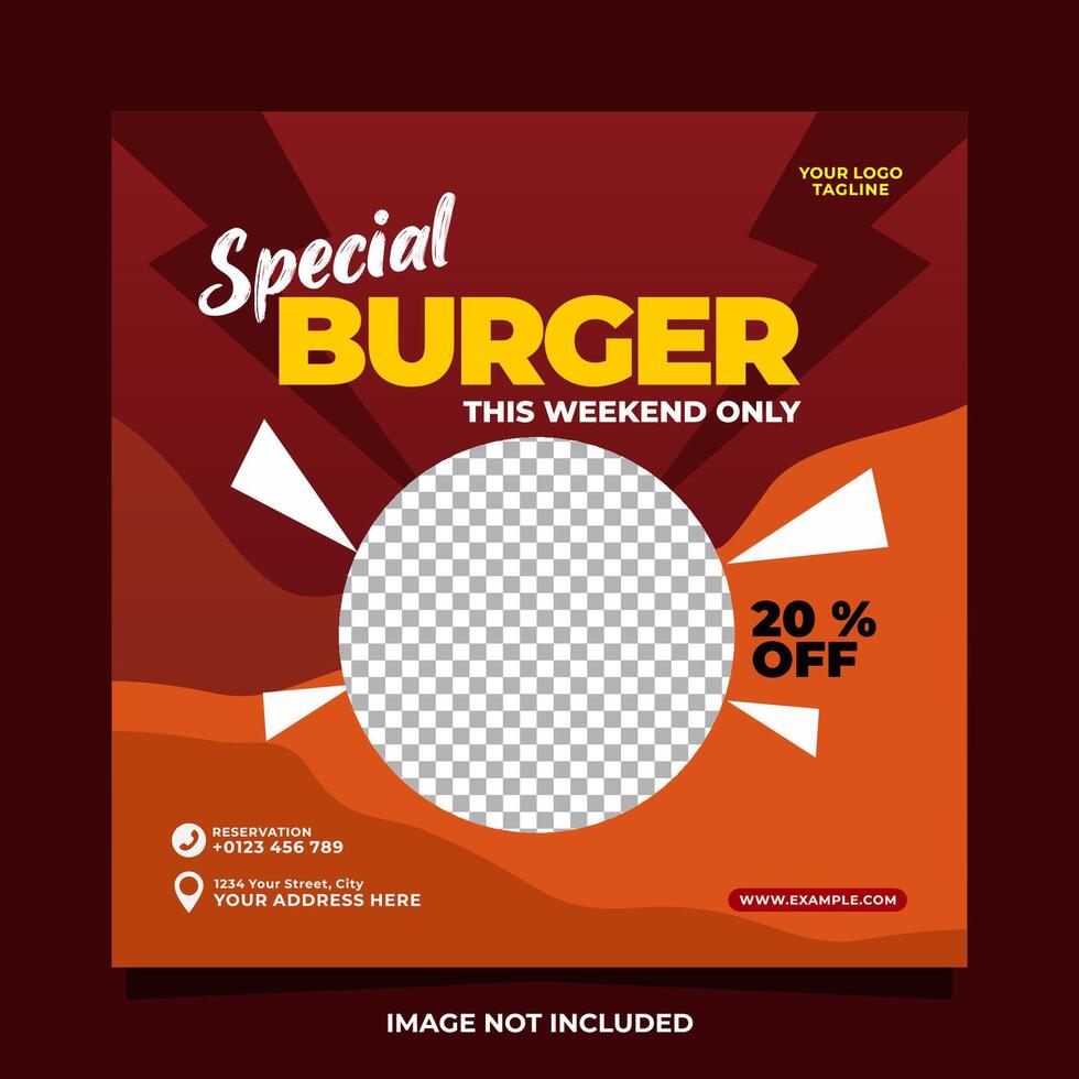 especial hamburguesa social medios de comunicación bandera cuadrado modelo diseño vector