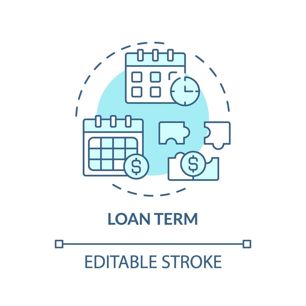 Loan term soft blue concept icon. Borrowers repayment schedule and total amount of interest. Round shape line illustration. Abstract idea. Graphic design. Easy to use in marketing vector