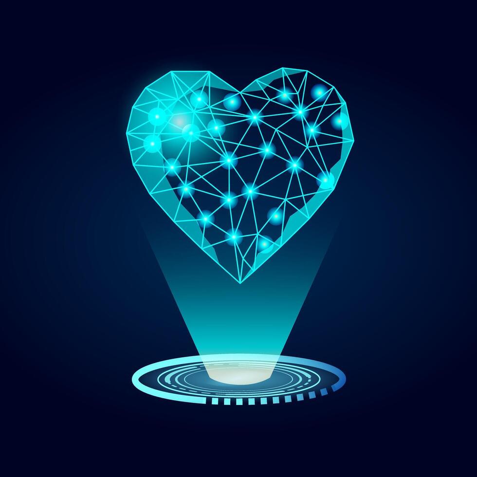 Futuristic glowing low poly heart on dark background. Precious love, values concept. Valentines Day banner. vector