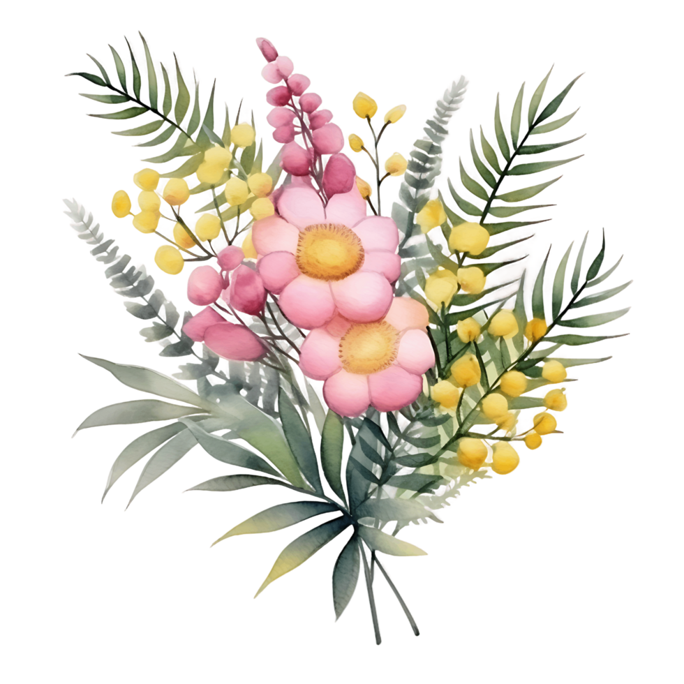 ai genererad elegant vattenfärg ClipArt av mimosa vår blommor png