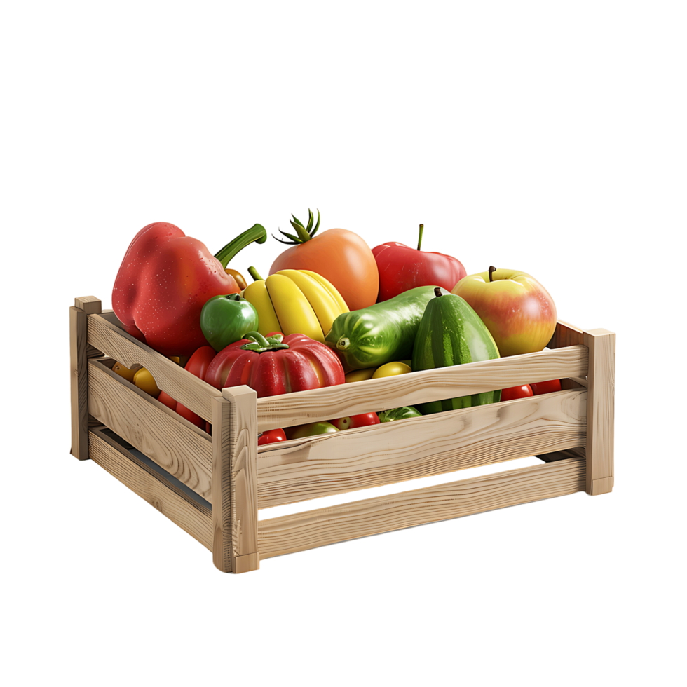 AI generated Fresh Veggies in Transparent Wooden Crate png