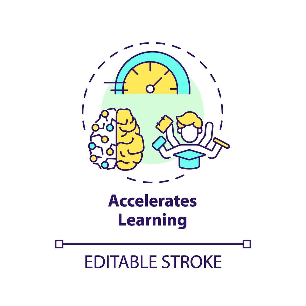 Accelerates learning multi color concept icon. Multitasking. Students involved in education. Round shape line illustration. Abstract idea. Graphic design. Easy to use in presentation vector