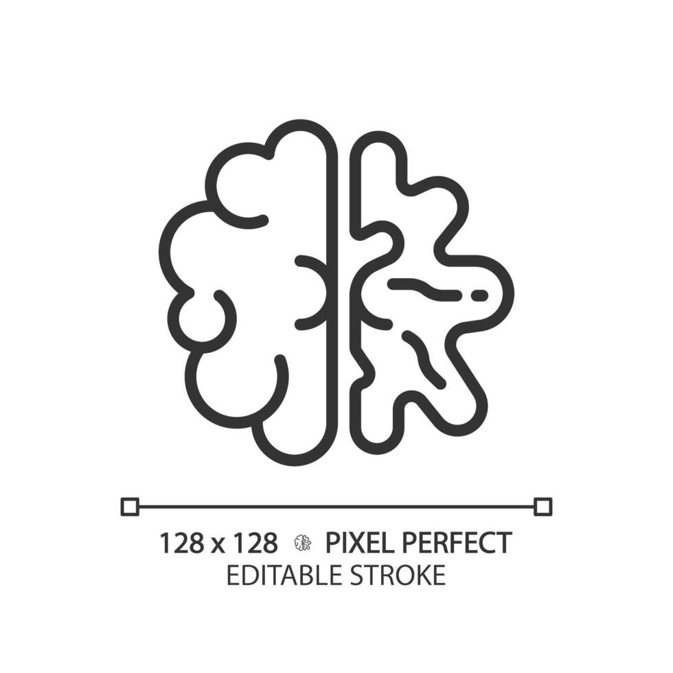 Alzheimer brain linear icon. Neurological disorder, dementia care. Cognitive development, brain damage. Thin line illustration. Contour symbol. Vector outline drawing. Editable stroke