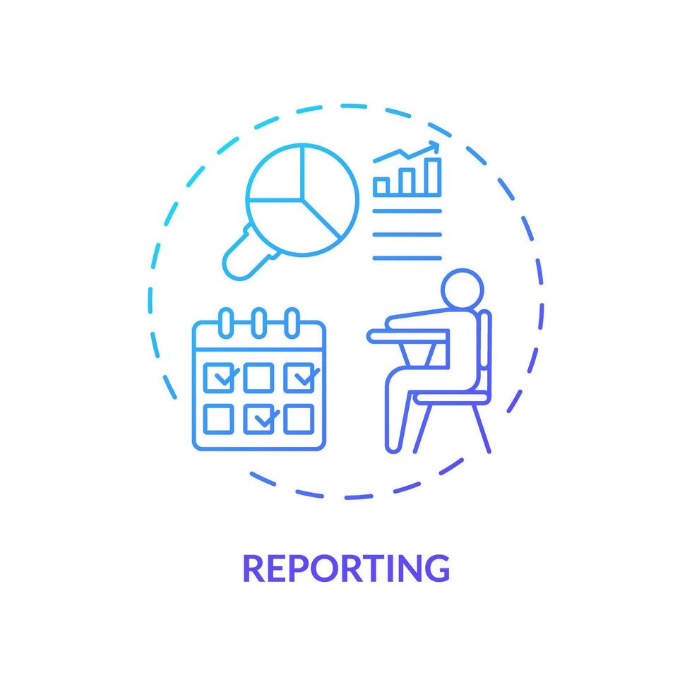 2D gradient reporting icon, creative isolated vector, thin line illustration representing extracurricular activities. vector