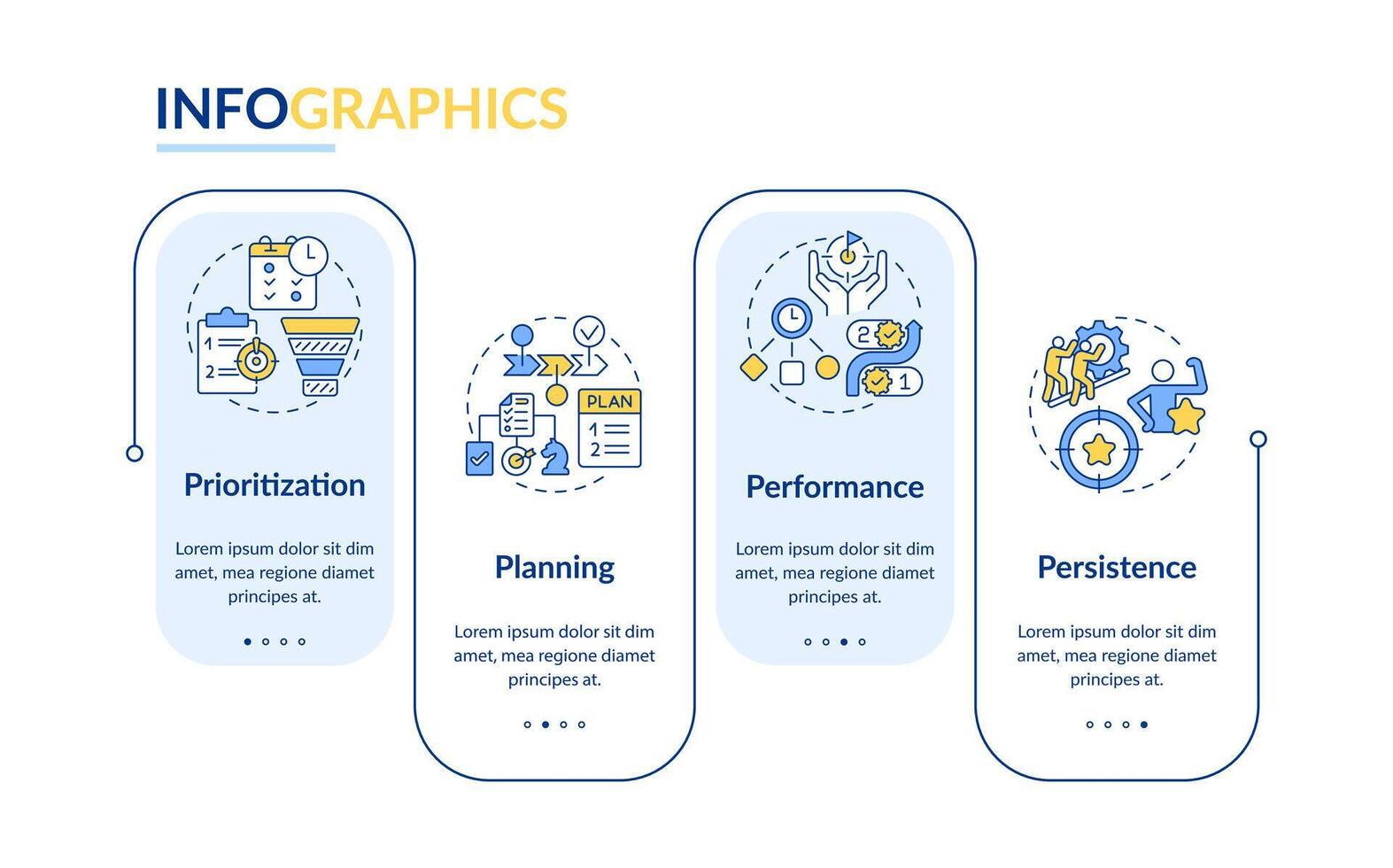 Time management prioritization rectangle infographic template. Data visualization with 4 steps. Editable timeline info chart. Workflow layout with line icons vector