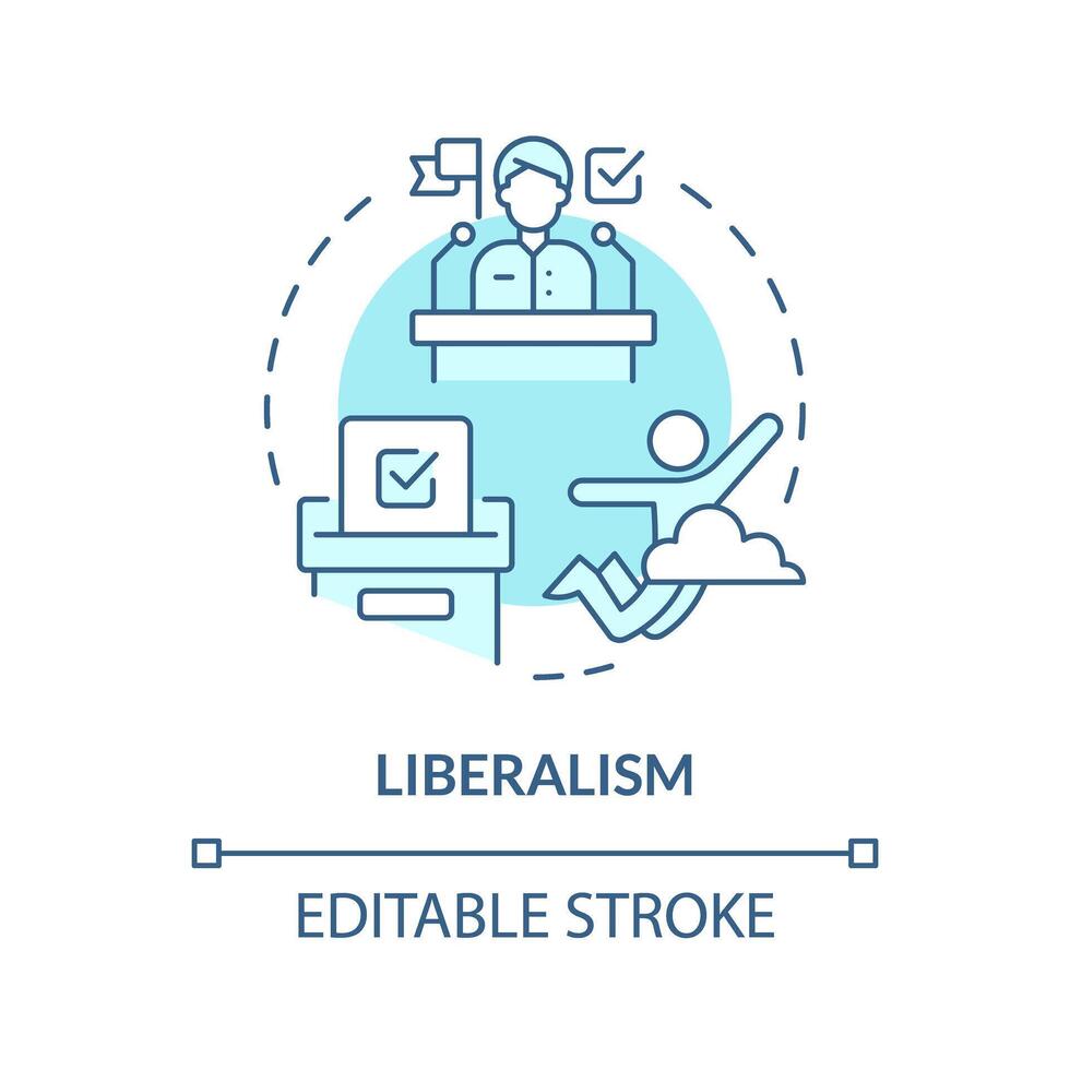 Liberalism ideology soft blue concept icon. Political idea, individual rights. Press freedom, free of speech. Round shape line illustration. Abstract idea. Graphic design. Easy to use vector