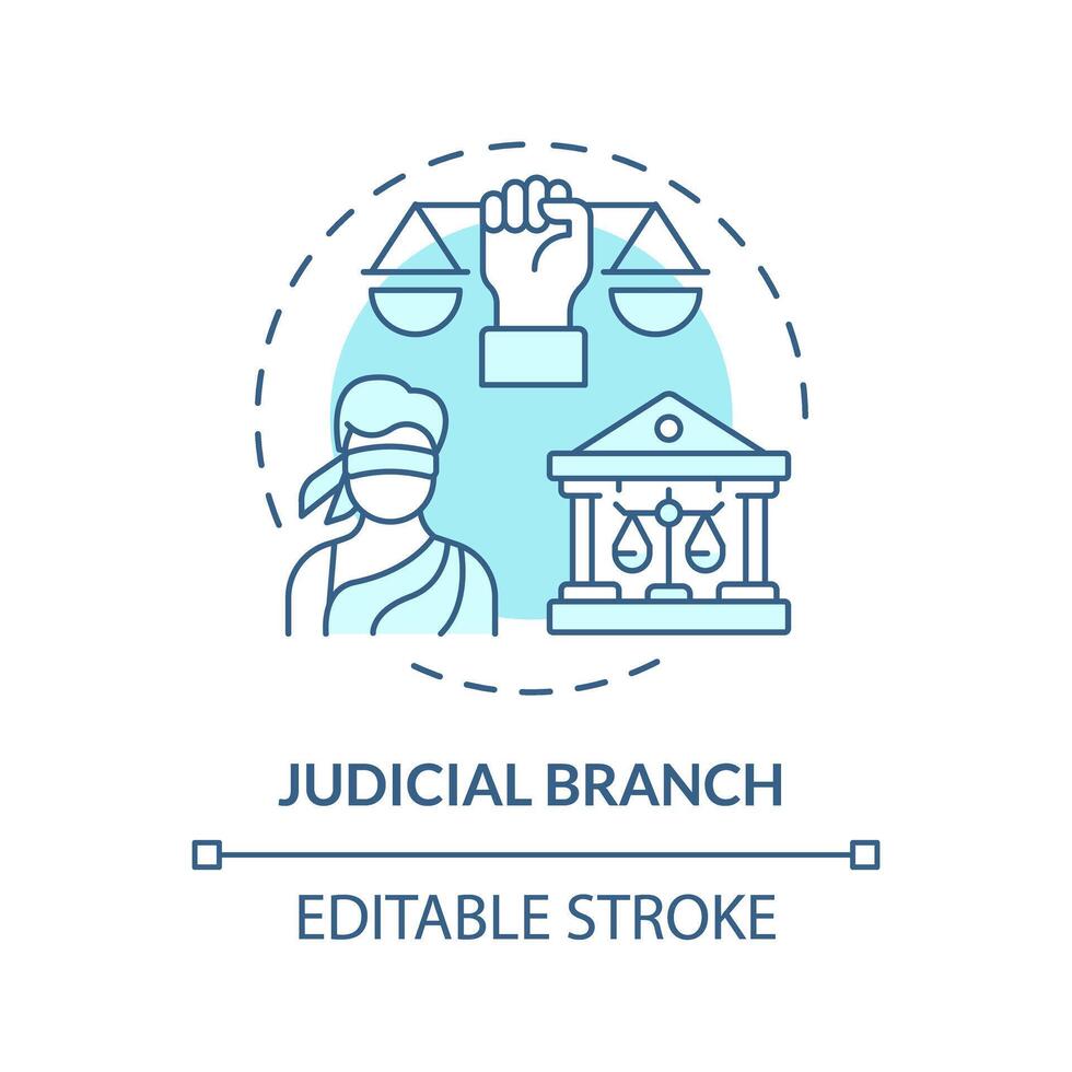 Judicial branch soft blue concept icon. Justice supreme court. Human rights regulation. Social institution, democracy. Round shape line illustration. Abstract idea. Graphic design. Easy to use vector
