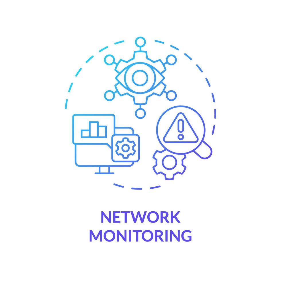 Network monitoring blue gradient concept icon. Assessment management, detection. Digital tracking, connection control. Round shape line illustration. Abstract idea. Graphic design. Easy to use vector