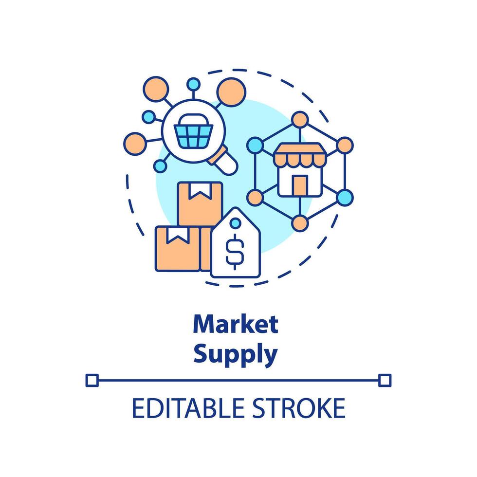 Market supply multi color concept icon. Products available for sale in market. Producers supplies. Round shape line illustration. Abstract idea. Graphic design. Easy to use in brochure marketing vector