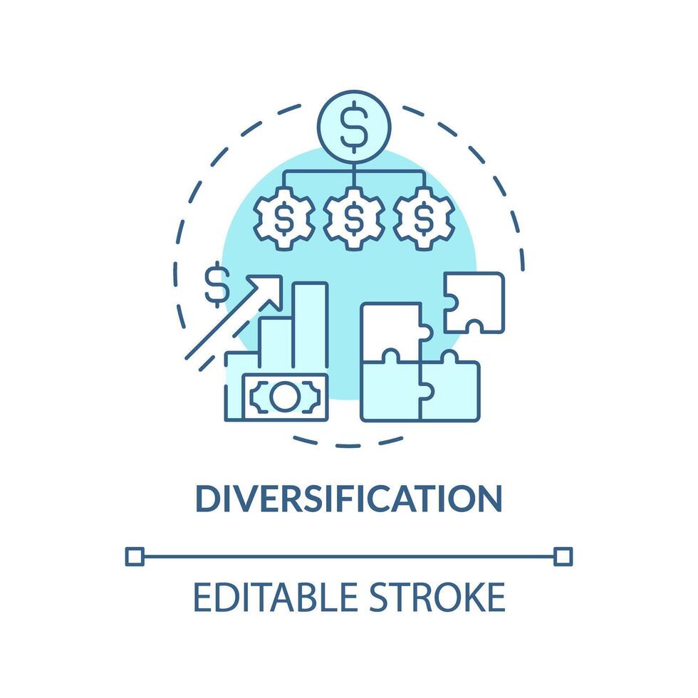 Diversification soft blue concept icon. Investment strategy. Risk mitigation technique. Investing in P2P loans. Round shape line illustration. Abstract idea. Graphic design. Easy to use in marketing vector
