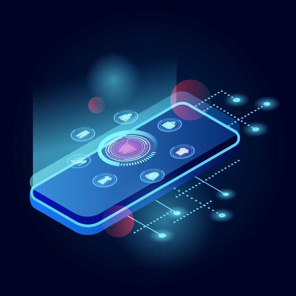 Online shopping. Mobile marketing. Abstract digital user interface ...