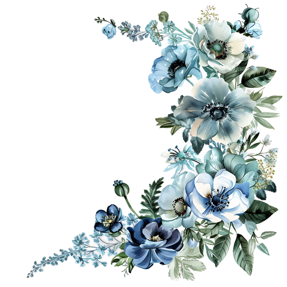 AI generated Elegant Watercolor Blue Flowers Clipart png