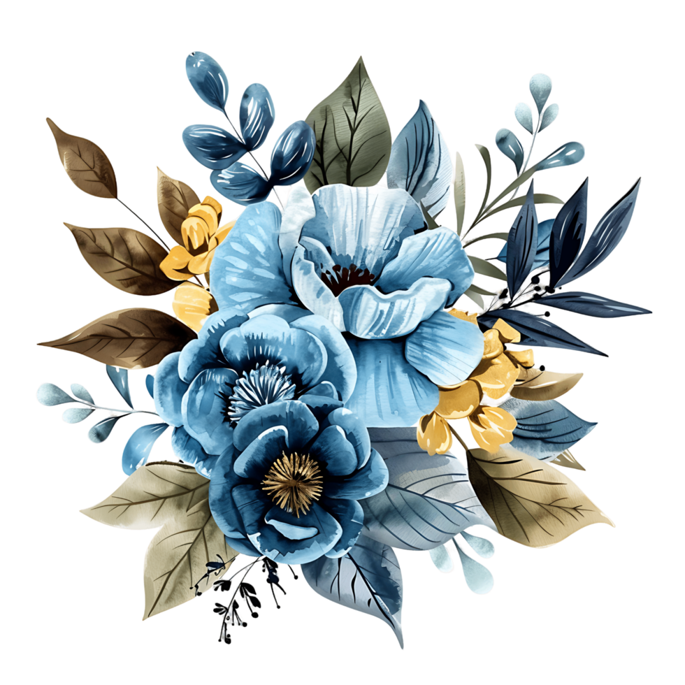 AI generated Elegant Watercolor Blue Flowers Clipart png